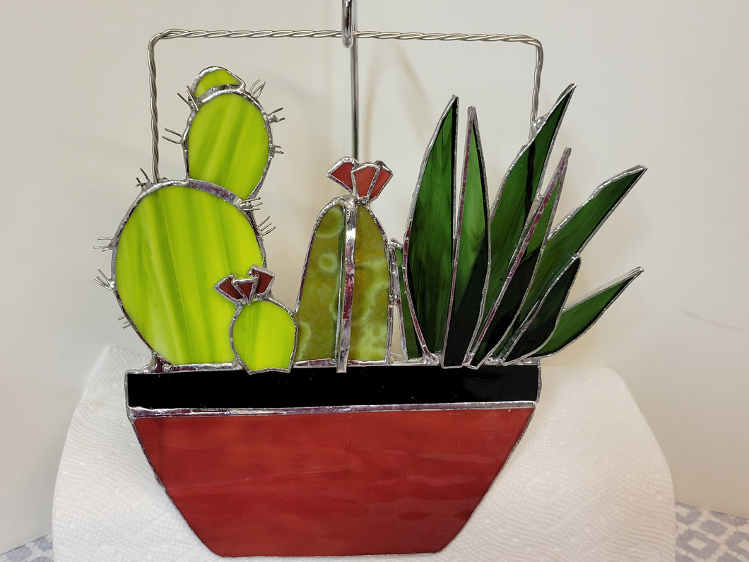 Stained Glass - Cactus and Grass Pot