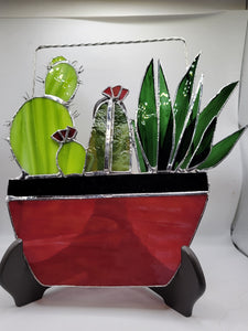 Stained Glass - Cactus and Grass Pot