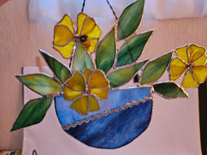 Stained Glass Flower Pot w/ Yellow Flowers