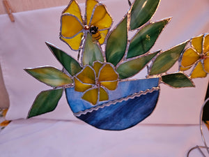 Stained Glass Flower Pot w/ Yellow Flowers