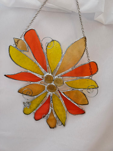 Stained Glass - Art Deco Yellow and Orange Flower